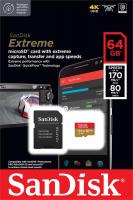 Карта пам'яті microSDXC SanDisk 64GB C10 UHS-I U3 R170/W80MB/s Extreme V30 + SD
